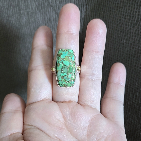 Shivam Rectangular Green💚 Copper Turquoise Statement Ring💍 - NWT - Picture 10 of 16